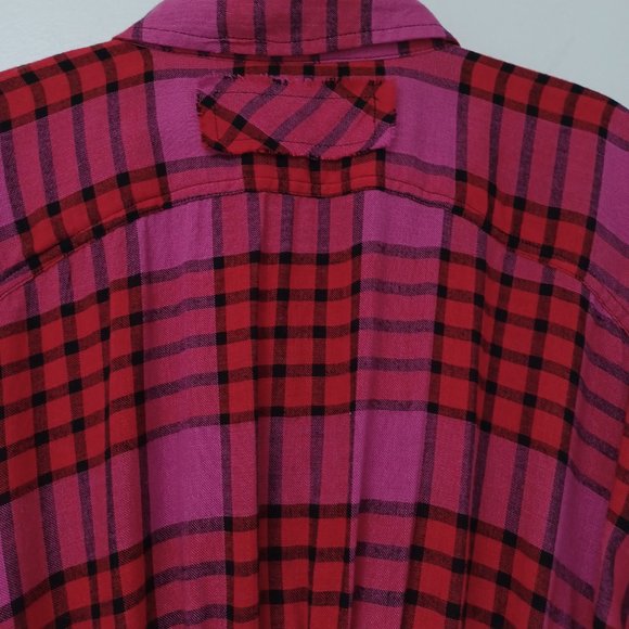 SOLD!--We The Free Pacific Dawn Pink Red Plaid Ruched Sleeve Shirt, Wool/ Small - Picture 7 of 9